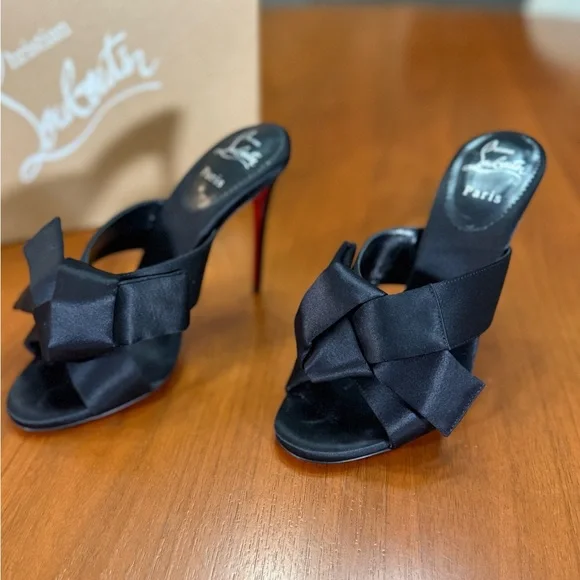 Christian Louboutin Matricia 100 Satin Bow Heels color Black size 38 - Picture 3 of 14